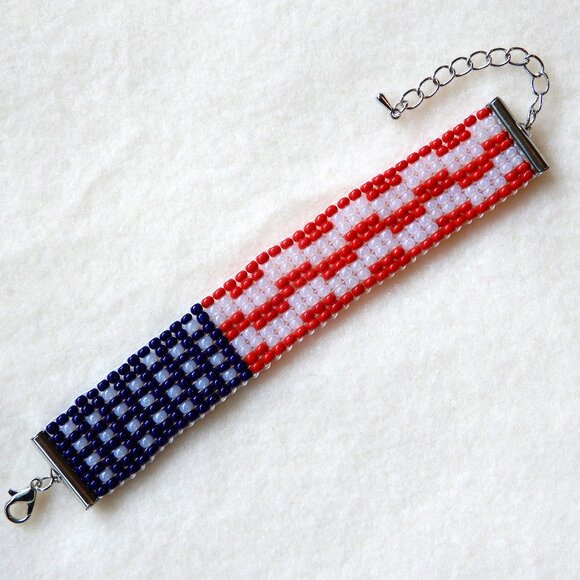 American flag USA bead bracelet, handmade, adjustable length - Picture 2 of 8